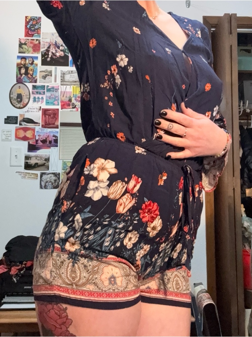 ☀️ Kori America • Navy Floral Wrap Tunic Romper • Women’s Size Small - Picture 15 of 15